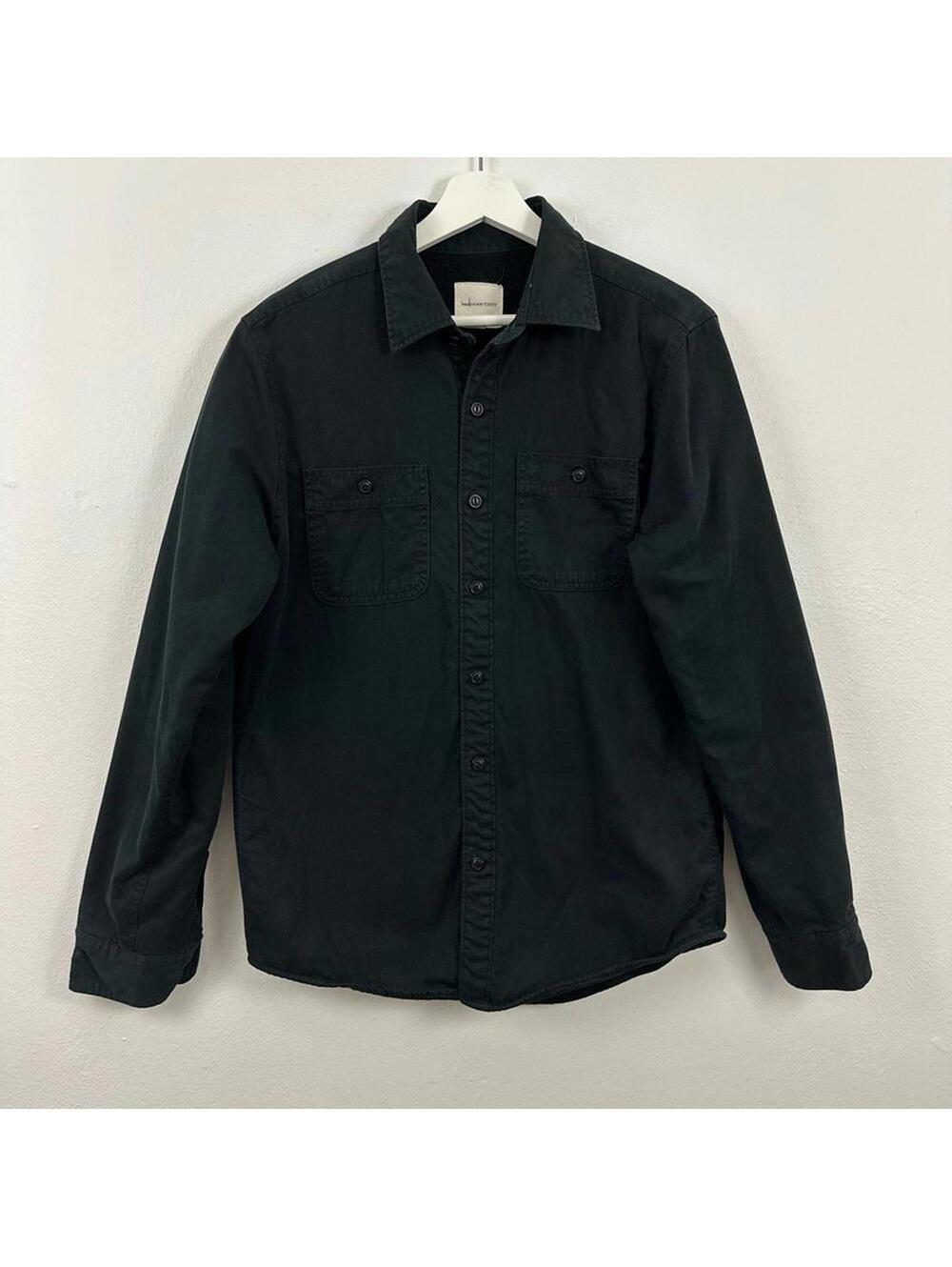 American Eagle Men’s Faux Sherpa Lined Button Down Black Shirt Size S